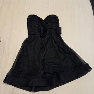 ABS Allen Schwartz Black Silk Chiffon Strapless Dress